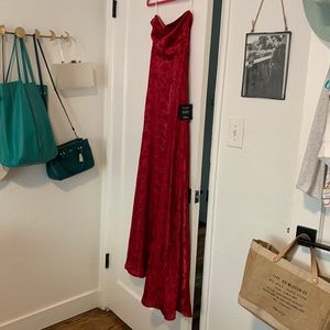 Brand new Lulus red strapless gown. Floral detailing. Never been worn. With tags